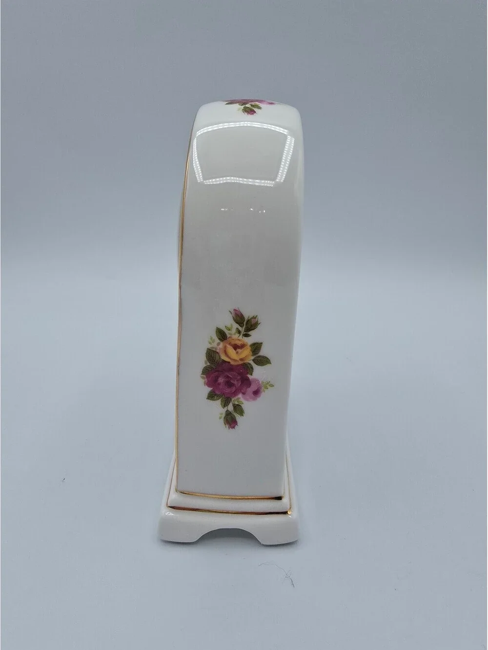 Vintage Howard Miller Floral Ceramic Mantel Clock with Gold Trim